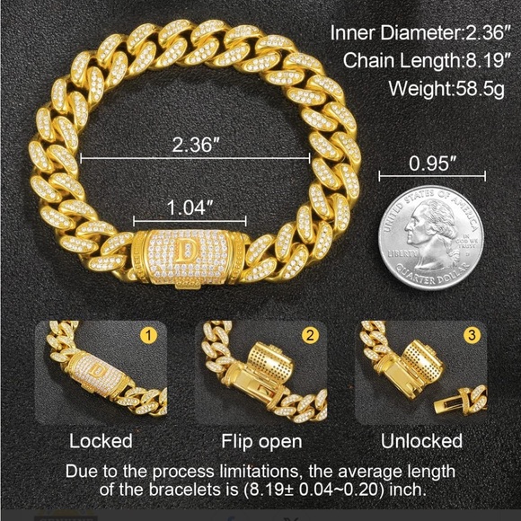 ETEVON Initial “R” Bracelet for Men Link Chain with Box Clasp Cubic Zirconia - Picture 13 of 13